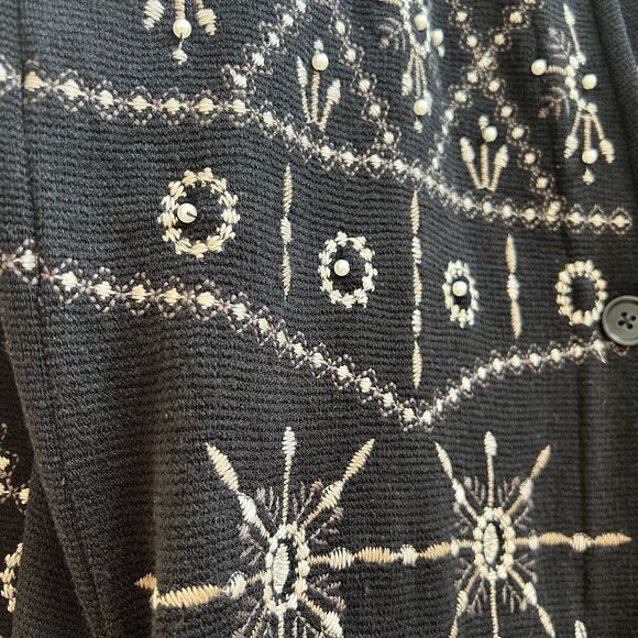 Johnny Was BIYA NWT Midi Embroidered Jacket Coatigan Cardigan Black Pearl Sz S - Picture 6 of 7